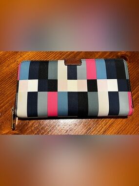 Fossil Emma  RFID  Zip Around Large Wallet Clutch Geometric Colorful Patchwork